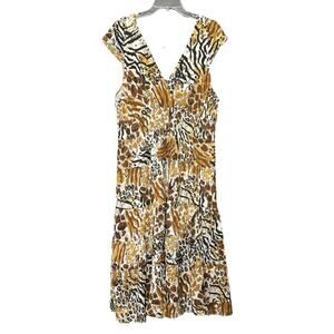 Vintage Jane Ashley Woman Leopard Print Smocked Midi Sundress